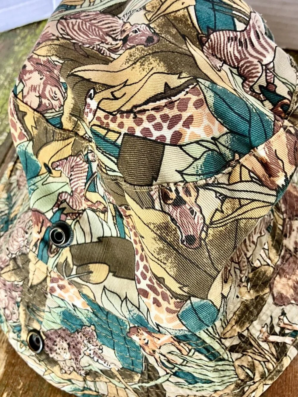 Vintage Bucket hat with snaps and animal collage print